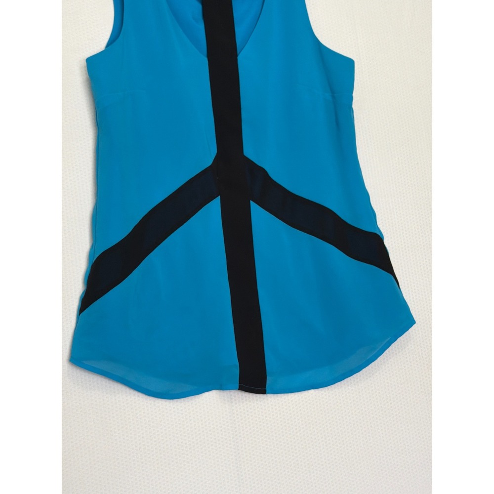 Nicole by Nicole Miller Turquoise Blue Black Colorblock Sleeveless Blouse Medium - Picture 3 of 9